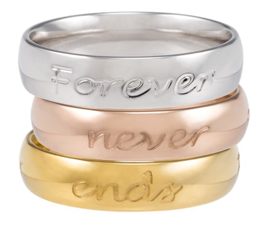 Cadeautip speechless jewelry drie ringen met quotes wit rose en geelgoud