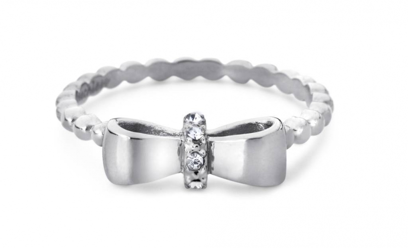 Cadeautip speechless jewelry ring bolletjes met strikje witgoud